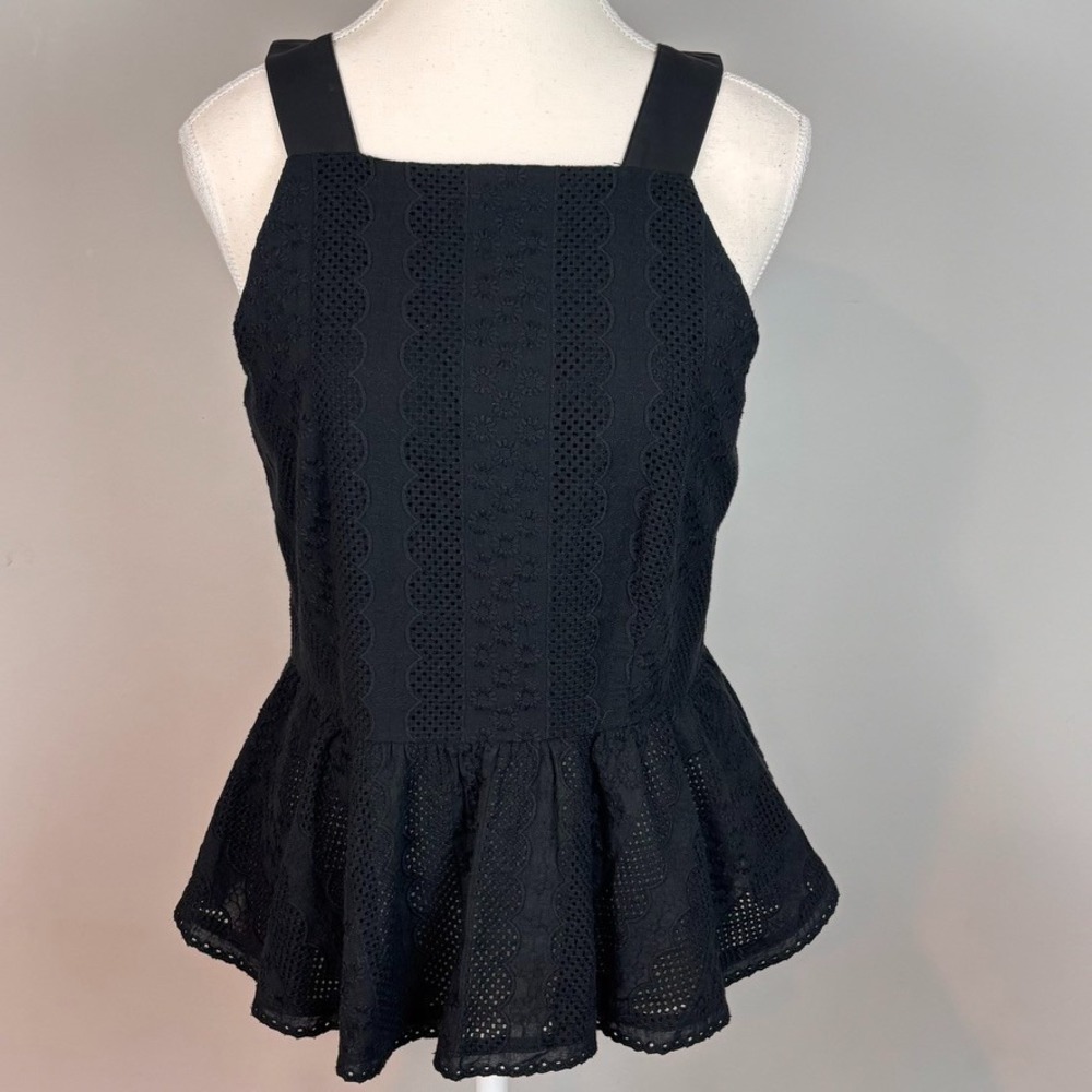 Endless Rose Womens Black Crochet Sleeveless Peplum top sz MED Open Back fairy